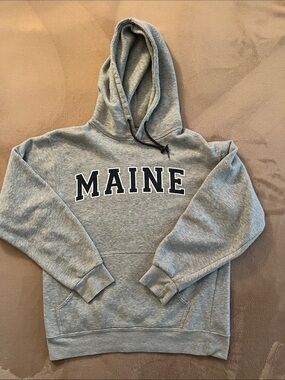 Maine Classic Gray Fleece Hoodie Sweatshirt - Men Small